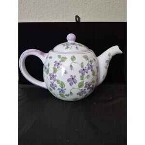 Vintage ANDREA BY SADEK VIOLET MEADOWS PORCELAIN 32 OZ TEAPOT 2 PC